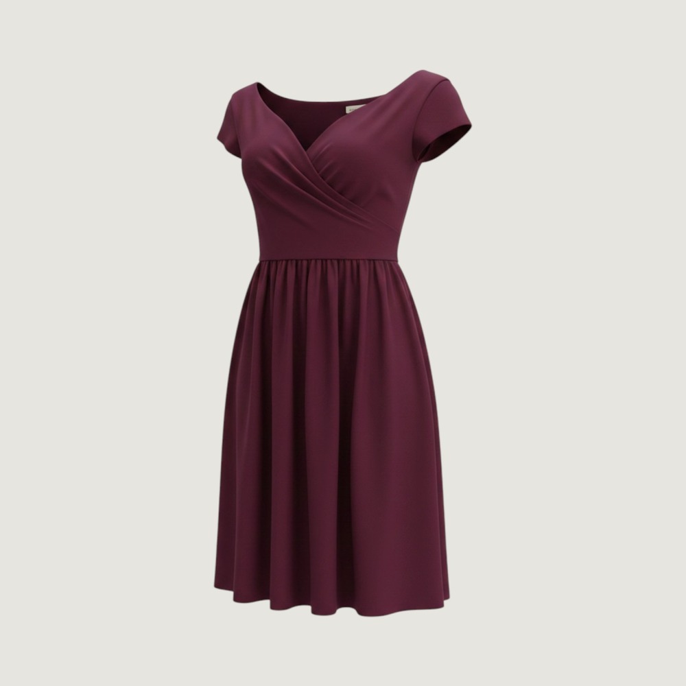 Dress The Population Burgundy V-Neck Cap Sleeve Lace Trim Fit & Flare Dress M